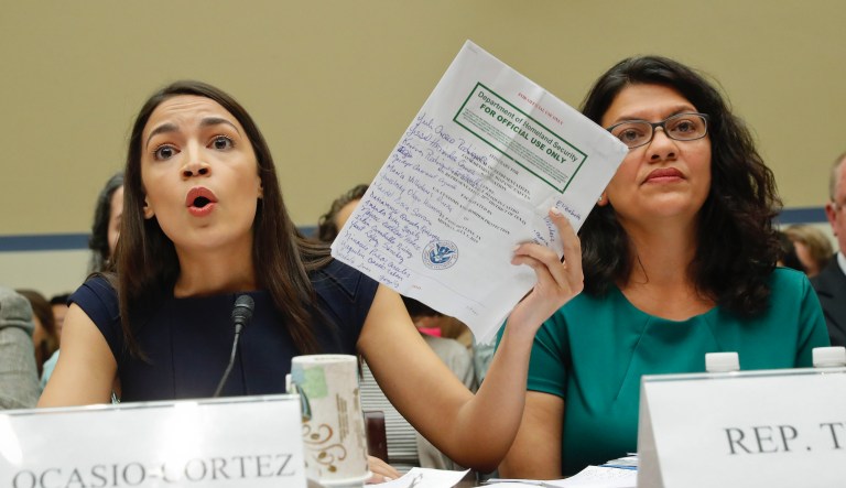 Rep. Alexandria Ocasio-Cortez, D-NY., left, testifies before the House Oversight Committee hearing on family separation and detention centers, Friday, July 12, 2019 on Capitol Hill in Washington. Also on the panel is Rep. Rashida Tlaib.                                       