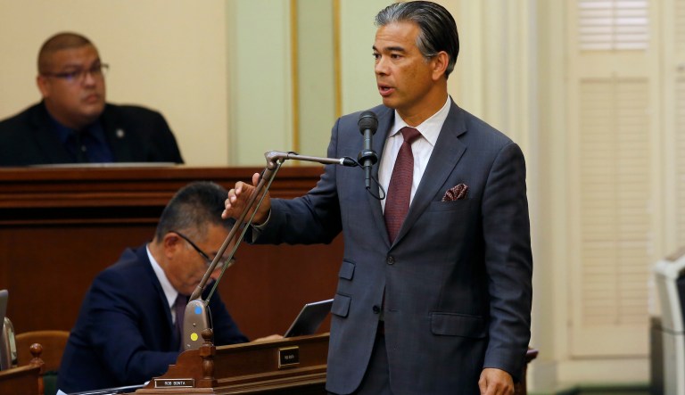 Assemblyman Rob Bonta, D-Alameda, speaks on the floor of the Assembly in Sacramento, Calif., Tuesday, Sept. 10, 2019. The Assembly approved a measure, AB1505, co-authored by Bonta, that would no longer let the state authorize charter schools, leaving that responsibility to school districts and county governments. 