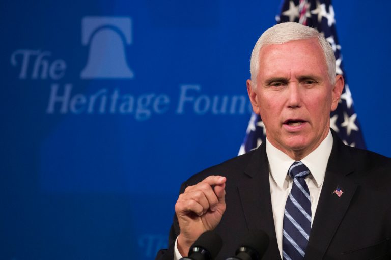Vice President Mike Pence speaks about the U.S.-Mexico-Canada trade agreement at the Heritage Foundation, Tuesday, Sept. 17, 2019. He is a regular at the conservative organization that is stepping up its war on socialism.