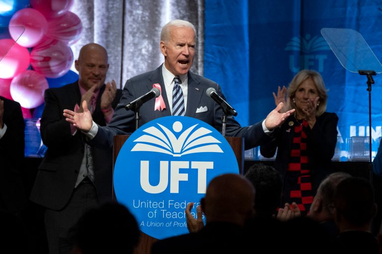 Democratic presidential candidate former Vice President Joe Biden speaks at the United Federation of Teachers annual Teacher Union Day Sunday, Oct. 20, 2019, in New York.