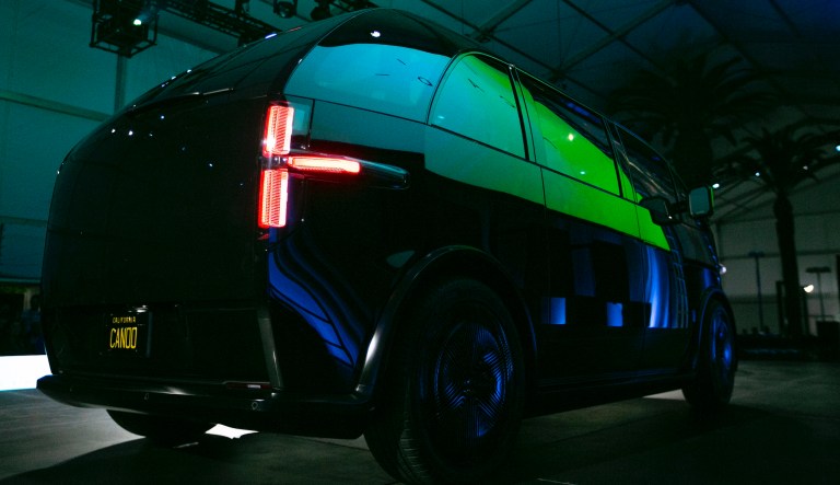 Canoo unveils its first electric van model Canoo, an electric vehicle (EV) for subscription only, at AutoMobility LA auto show in Los Angeles, Tuesday, Nov. 19, 2019.