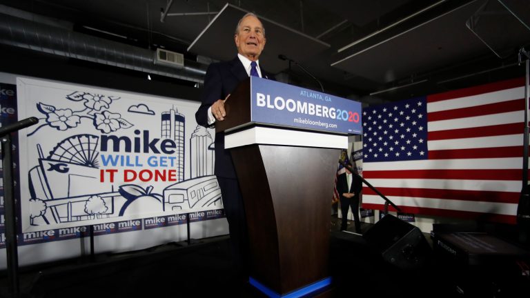 Democratic Presidential candidate and former New York City Mayor Michael Bloomberg speaks during a rally Friday, Jan. 10, 2020, in Atlanta.