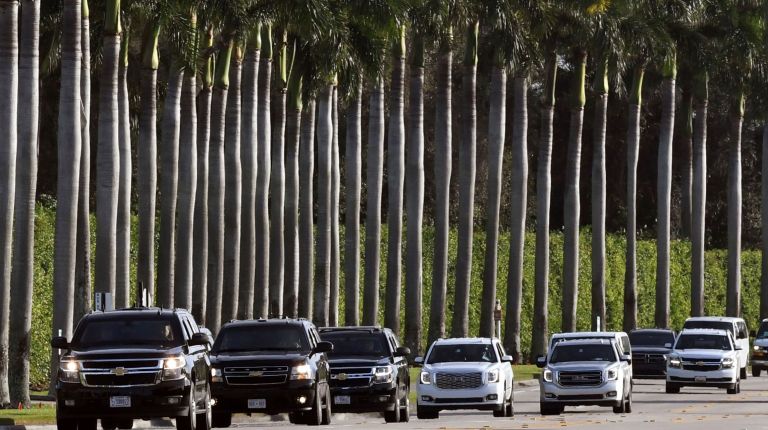 The president's motorcade arrives at the Trump International Golf Club, West Palm Beach, during a visit in January