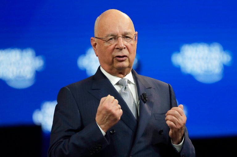 Klaus Schwab, founder of the World Economic Forum, delivers a welcome message on the eve of the annual meeting of the World Forum in Davos, Switzerland, Monday, Jan. 20, 2020. The 50th annual meeting of the forum will take place in Davos from Jan. 21 until Jan. 24, 2020. 