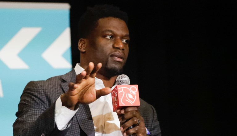 New England Patriots ' Benjamin Watson speaks during the NFL Players Association annual state of the union news conference on Thursday, Jan. 30, 2020, in Miami Beach, Fla.