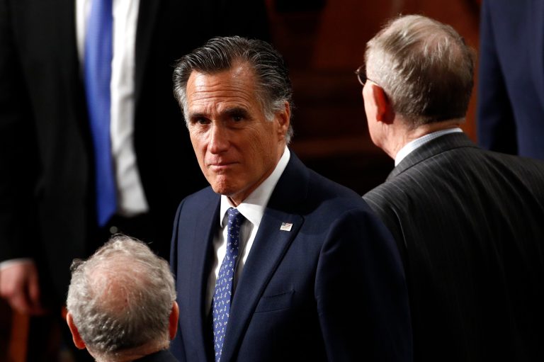Sen. Mitt Romney, R-Utah, arrives before President Donald Trump delivers his State of the Union address to a joint session of Congress on Capitol Hill in Washington, Tuesday, Feb. 4, 2020. A day later, of voted for one of impeachment counts against Trump.
