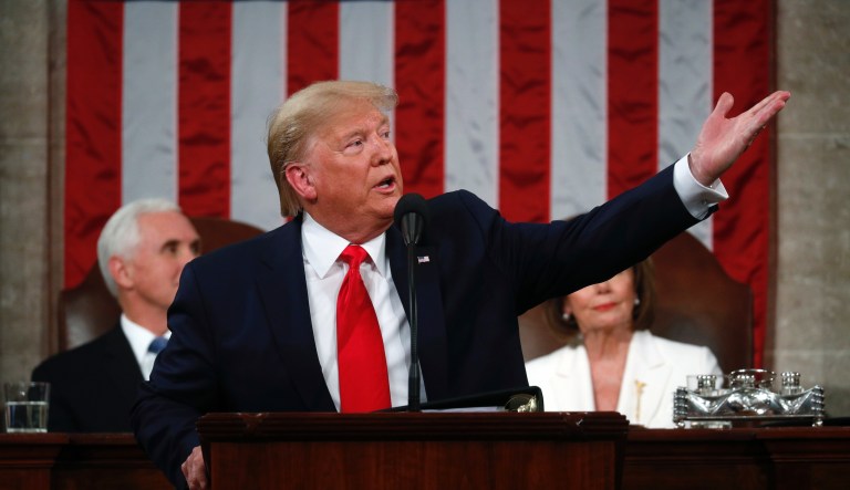 U.S. President Donald Trump delivers his State of the Union address to a joint session of the U.S. Congress in the House Chamber of the U.S. Capitol in Washington, U.S. February 4, 2020.