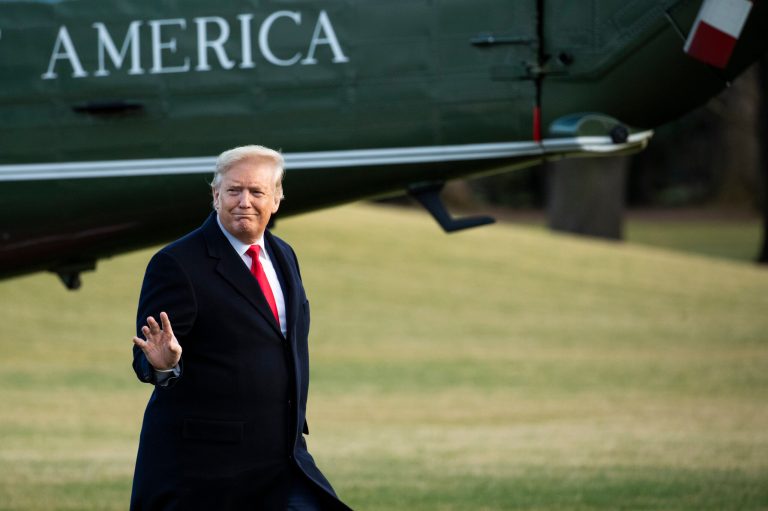 President Donald Trump arrives at the White House, Friday, Feb. 7, 2020, in Washington, as he returns from a trip to Charlotte, N.C.