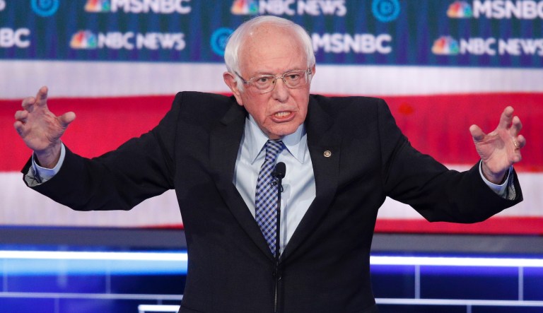 Democratic presidential candidate Sen. Bernie Sanders, I-Vt., speaks during a Democratic presidential primary debate Wednesday, Feb. 19, 2020, in Las Vegas, hosted by NBC News and MSNBC.