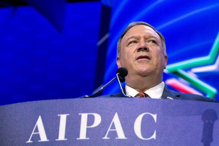 Secretary of State Mike Pompeo speaks at the American Israel Public Affairs Committee (AIPAC) 2020, policy conference, at Washington Convention Center, in Washington, Monday.