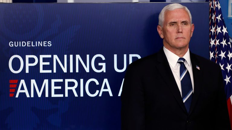 Vice President Mike Pence listens as President Donald Trump speaks about the coronavirus in the James Brady Press Briefing Room of the White House, Thursday.