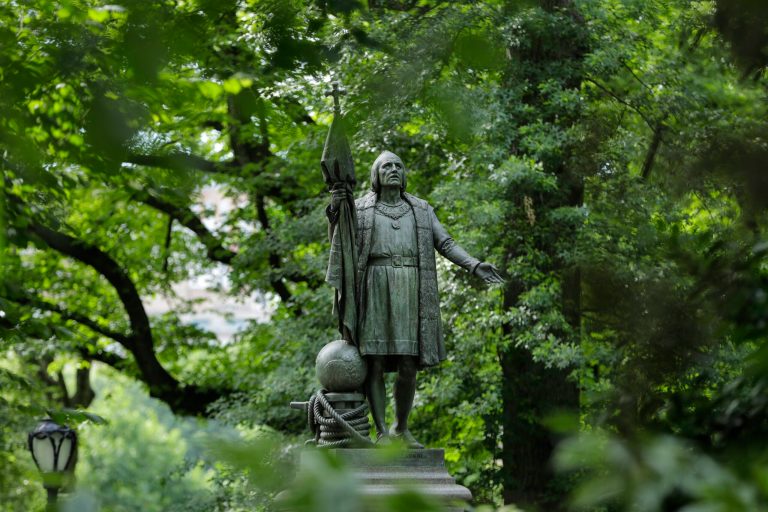 A statue of Christopher Columbus is shown in Central Park on Thursday, June 18, 2020, in New York. 
