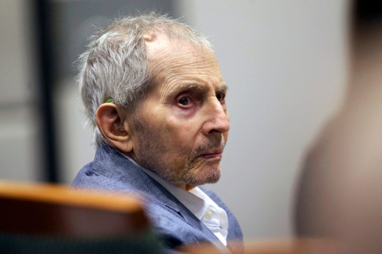 In this March 10, 2020, file photo, real estate heir Robert Durst looks over during his murder trial in Los Angeles.