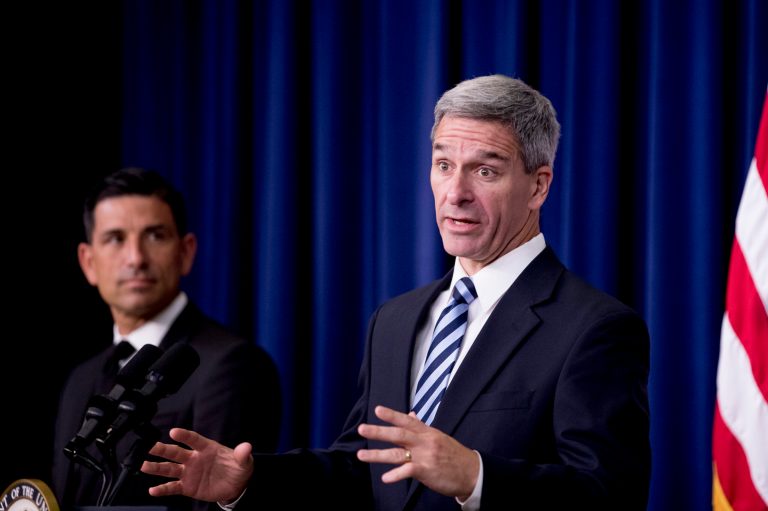 Former Trump Homeland chiefs Ken Cuccinelli, right, and Chad Wolf are joining the Heritage Foundation as fellows.