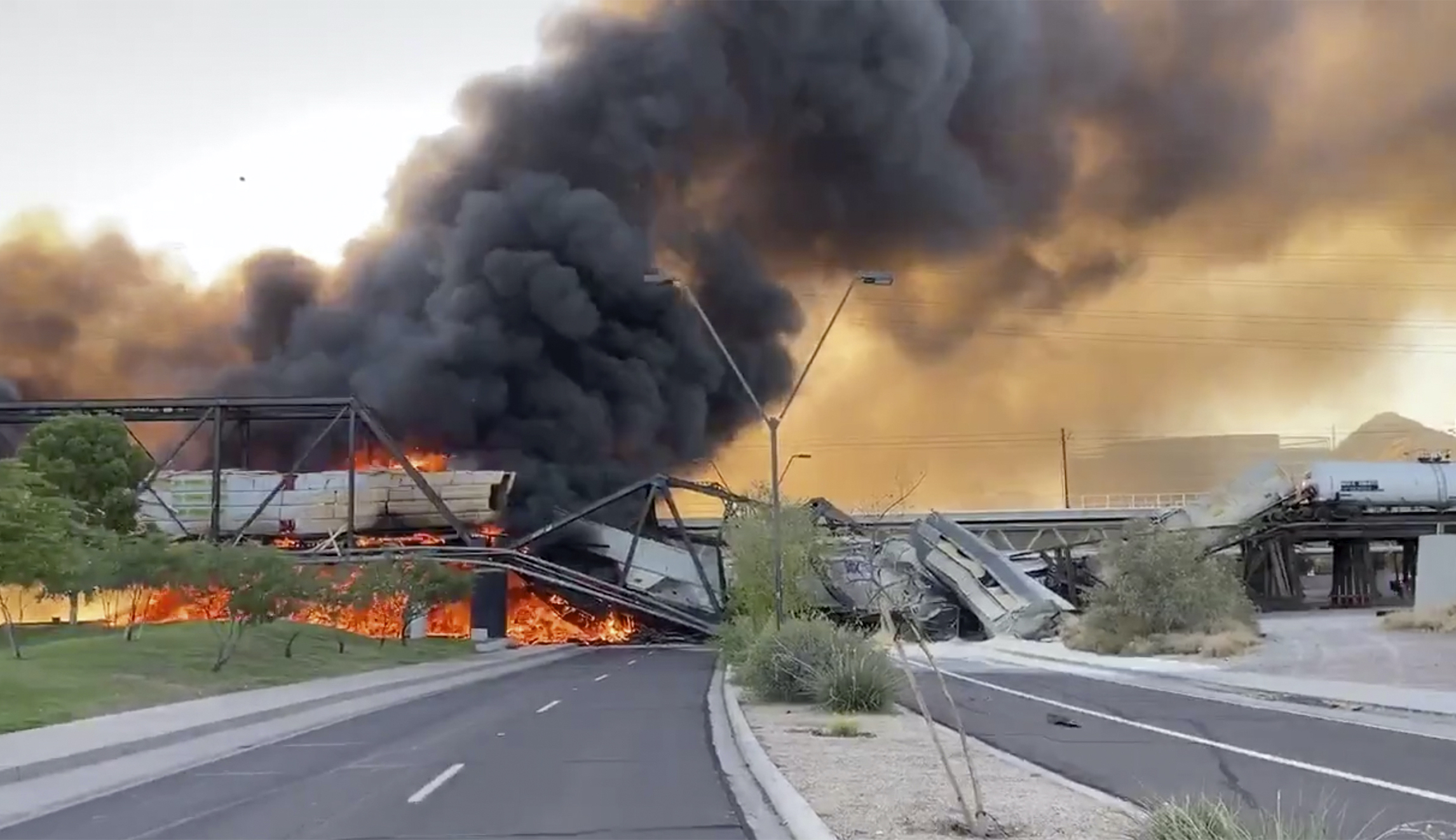 Arizona bridge partially collapses after train derailment