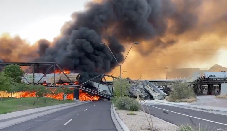 Arizona bridge partially collapses after train derailment