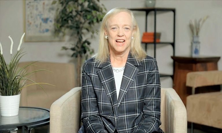 Meg Whitman, chairwoman and CEO of Hewlett-Packard, speaks during the first night of the Democratic National Convention.