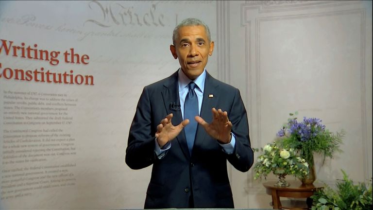 In this image from video, former President Barack Obama speaks during the third night of the Democratic National Convention on Wednesday, Aug. 19, 2020.