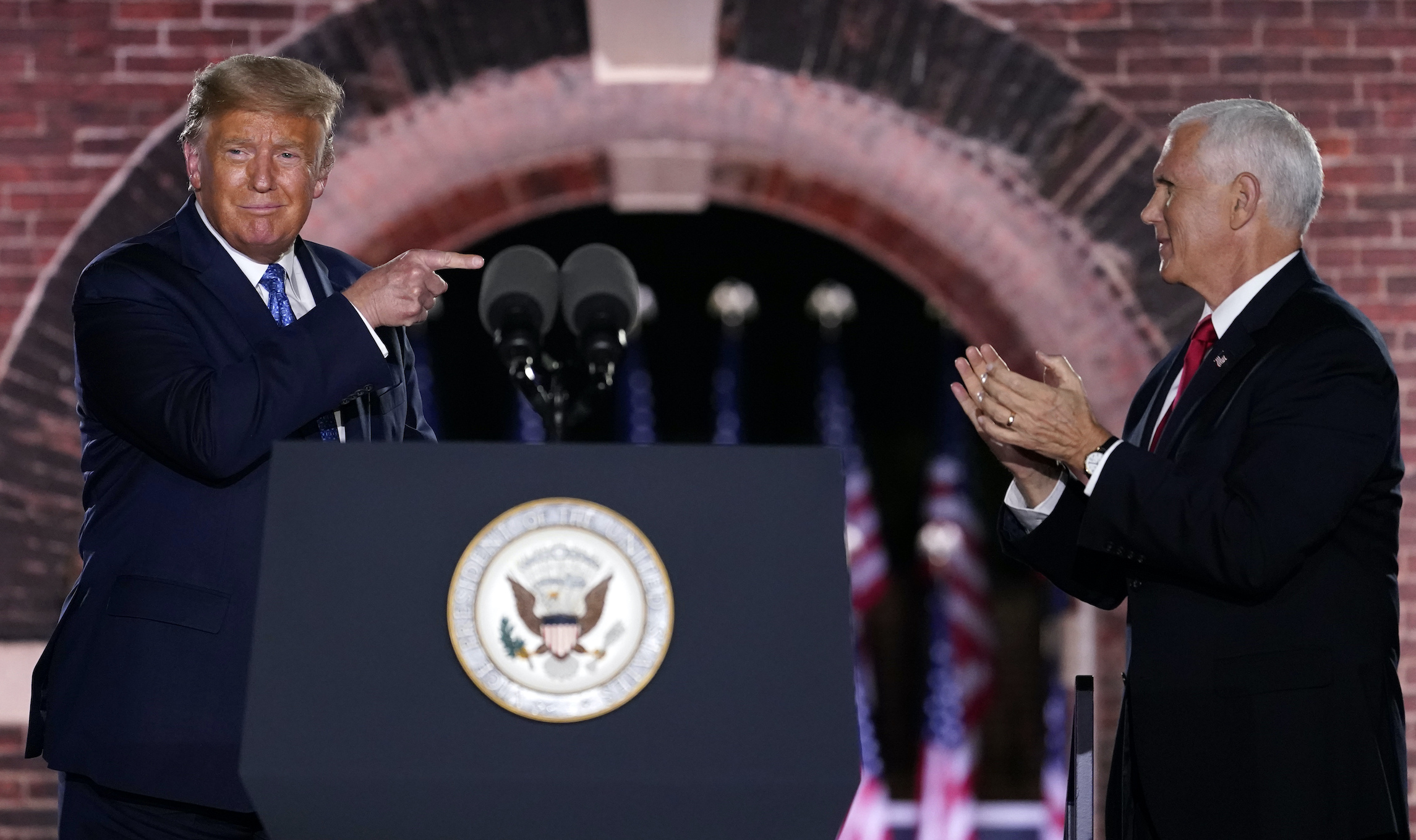 Trump makes surprise appearance at Fort McHenry to appear with Pence