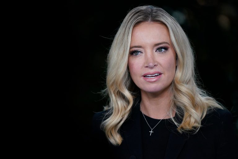 Then-White House press secretary Kayleigh McEnany, is interviewed by Fox News, on Sunday, Oct. 4, 2020, at the White House in Washington, D.C. 