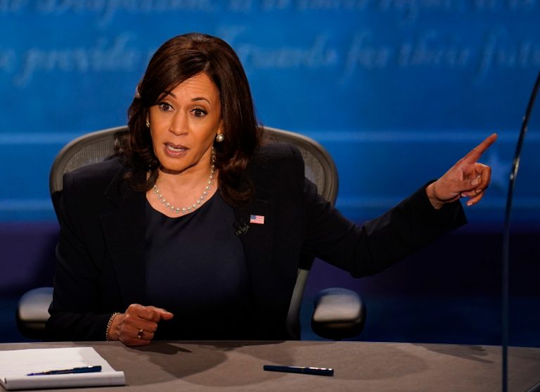Democratic vice presidential candidate Sen. Kamala Harris, D-Calif., responds to Vice President Mike Pence during the vice presidential debate Wednesday, Oct. 7, 2020, at Kingsbury Hall on the campus of the University of Utah in Salt Lake City.