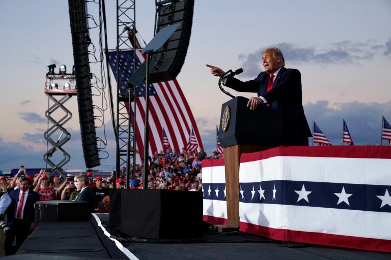 President Donald Trump speaks during a campaign rally at Orlando Sanford International Airport, Monday, Oct. 12, 2020, in Sanford, Fla. It was his first of 13 campaign rallies since his COVID-19 diagnosis.