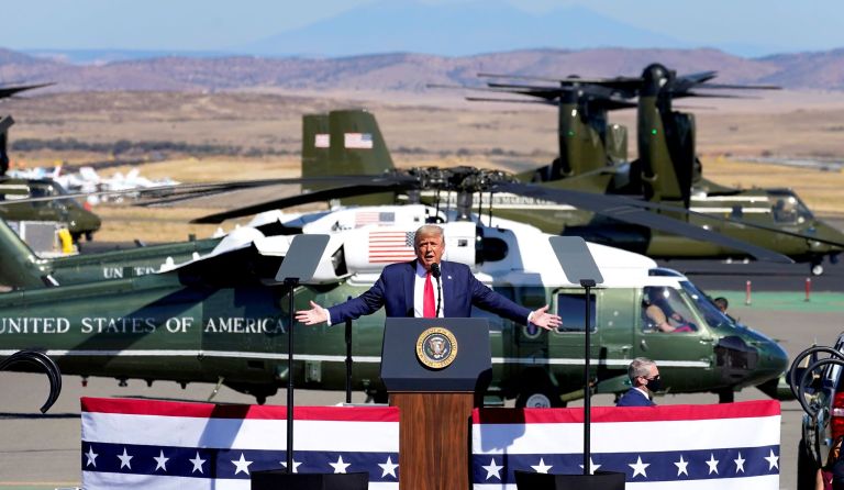 President Donald Trump speaks at a campaign rally, Monday, Oct. 19, 2020, in Prescott, Ariz.