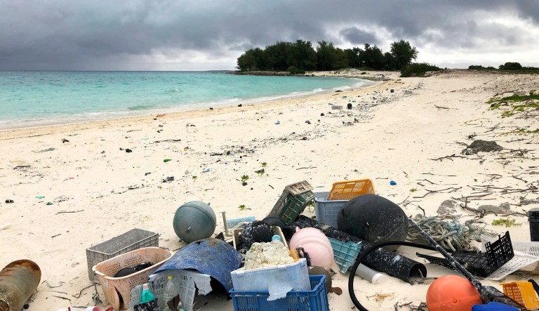 In this Oct. 22, 2019, photo, plastic and other marine debris sits on the beach on Midway Atoll in the Northwestern Hawaiian Islands. In one of the most remote places on Earth, Midway Atoll is a wildlife sanctuary that should be a safe haven for seabirds and other marine animals. Instead, creatures here struggle to survive as their bellies fill with plastic from faraway places.                                                                                                                                                                                                                                                                                        