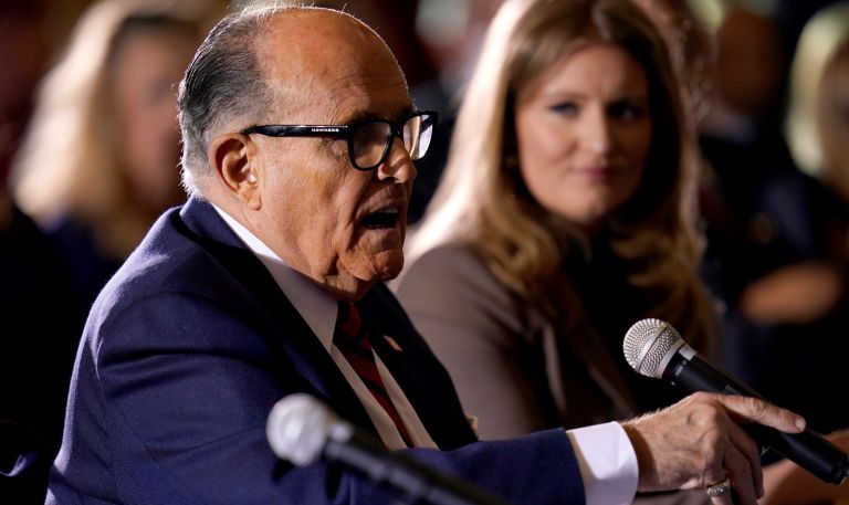 Former Mayor of New York Rudy Giuliani, a lawyer for President Donald Trump, speaks at a hearing of the Pennsylvania State Senate Majority Policy Committee, Wednesday, Nov. 25, 2020, in Gettysburg, Pa.