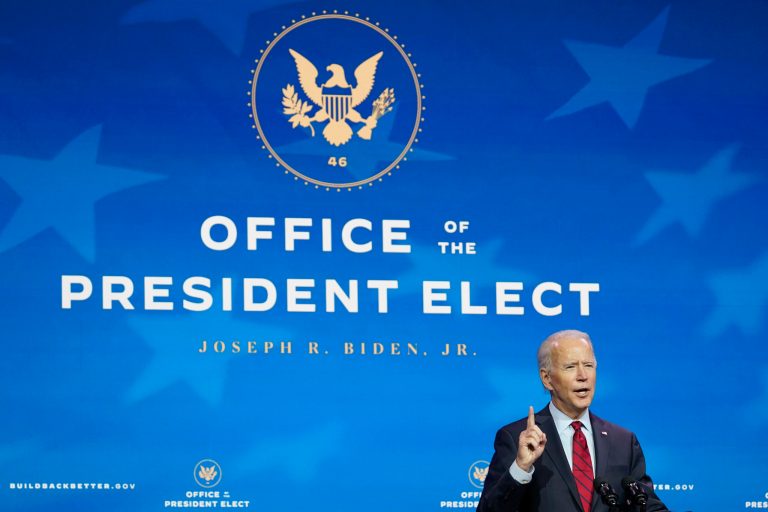 President-elect Joe Biden speaks during an event at The Queen theater in Wilmington, Del., Tuesday, Dec. 8, 2020, to announce his health care team.