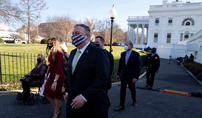 Secretary of State Mike Pompeo visits the White House with family members, Friday, Dec. 11, 2020, in Washington.