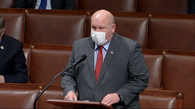 In this image from video, Rep. Glenn Thompson, R-Pa., speaks as the House debates the objection to confirm the Electoral College vote from Pennsylvania, at the U.S. Capitol early Thursday, Jan. 7, 2021. Thompson had attended the wedding of his gay son three days after voting against the Respect for Marriage Act. (House Television via AP)