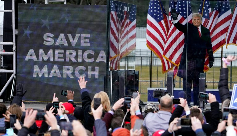  President Donald Trump arrives to speak at a rally in Washington, before his supporters stormed the U.S. Capitol.