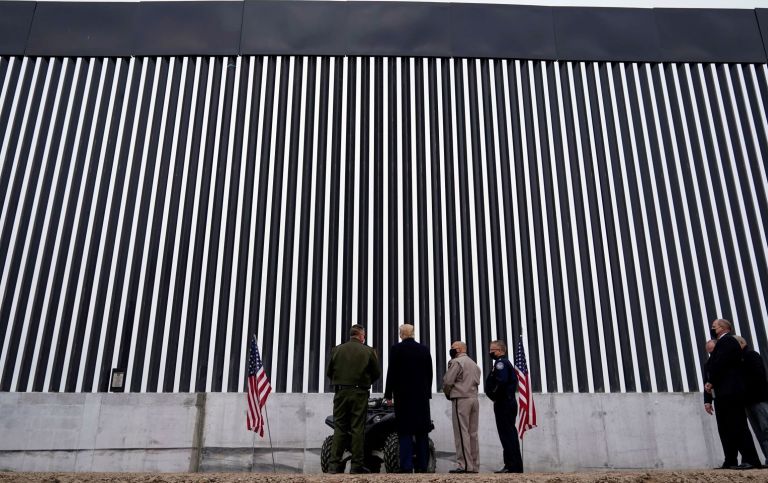 President Donald Trump tours a section of the U.S.-Mexico border wall under construction Tuesday, Jan. 12, 2021, in Alamo, Texas. 