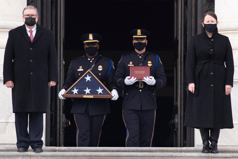 Capitol Police officer Brian Sicknick’s remains head to Arlington National Cemetery