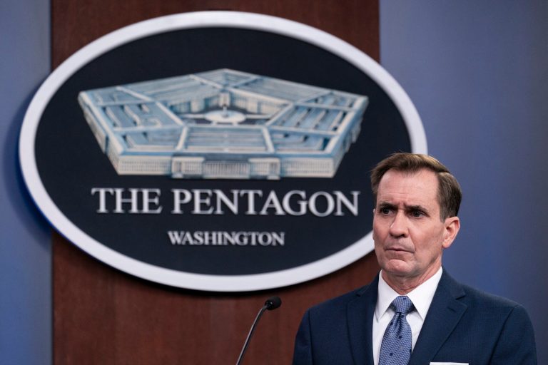 Pentagon spokesman John Kirby speaks during a media briefing at the Pentagon, Wednesday, Feb. 17, 2021, in Washington.