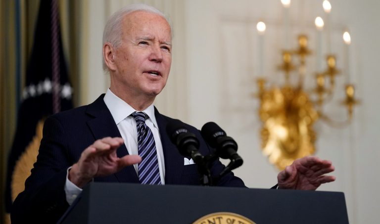 President Joe Biden speaks about the COVID-19 relief package in the State Dining Room of the White House, Monday, March 15, 2021, in Washington.