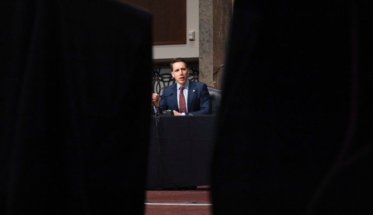 Sen. Josh Hawley, R-Mo., speaks during a hearing to examine United States Special Operations Command and United States Cyber Command in review of the Defense Authorization Request for fiscal year 2022 and the Future Years Defense Program, on Capitol Hill, Thursday, March 25, 2021, in Washington.