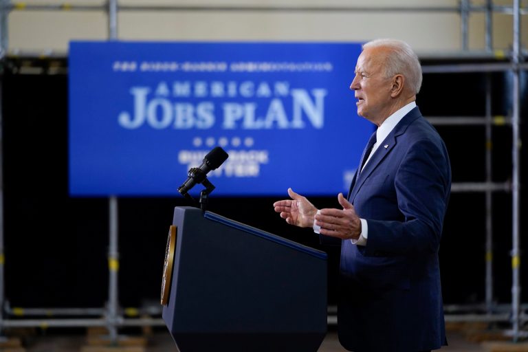 President Joe Biden delivers a speech on infrastructure spending at Carpenters Pittsburgh Training Center on March 31 in Pittsburgh. 