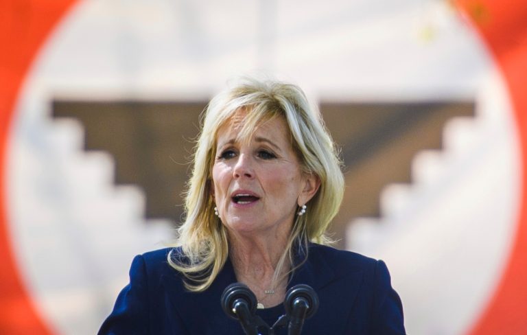 Jill Biden roasted for Spanish pronunciation and flag in the background resembling ‘giant Nazi eagle’