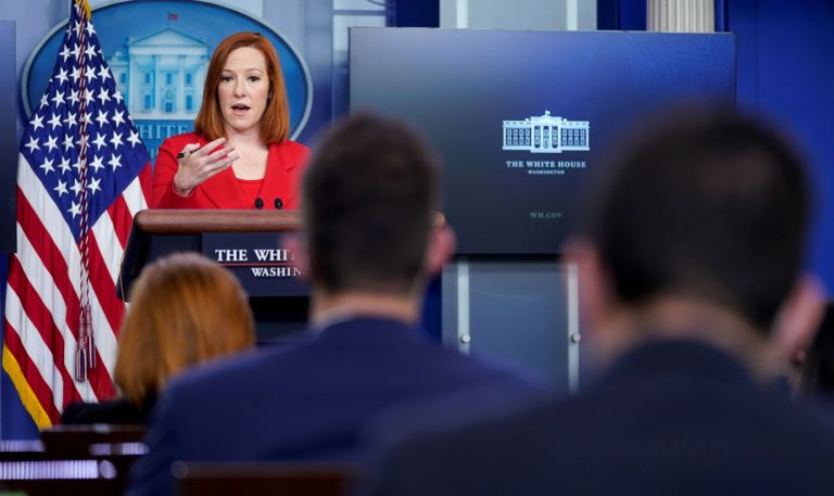White House press secretary Jen Psaki answers questions during a press briefing.