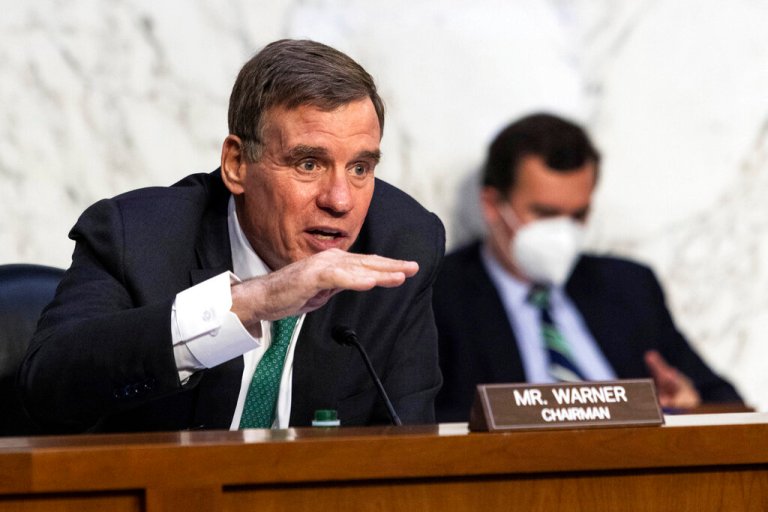 Senate Intelligence Committee Chairman Sen. Mark Warner, D-Va., speaks during a Senate Select Committee on Intelligence hearing.