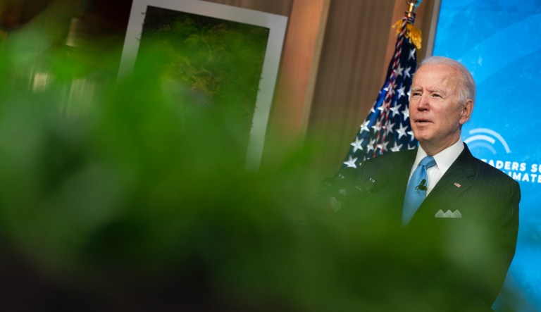 President Joe Biden speaks to the virtual Leaders Summit on Climate, from the East Room of the White House, Friday, April 23, 2021, in Washington. 