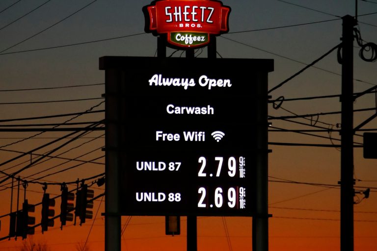 This Oct. 24, 2019, file photo shows a sign outside a Sheetz in Ebensburg, Pennsylvania.