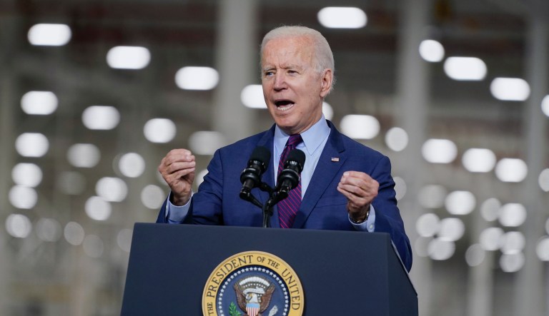 President Joe Biden speaks after a tour of the Ford Rouge EV Center, Tuesday, May 18, 2021, in Dearborn, Mich.                                                                                                                  