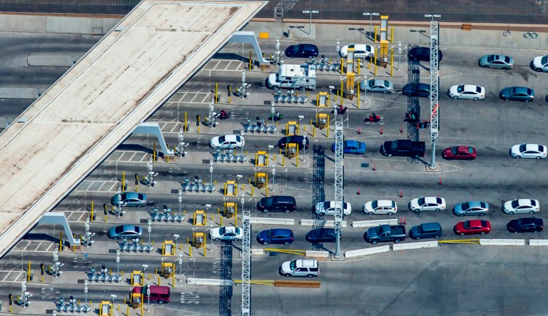 This April 2, 2019, file photo shows the port of entry from Mexicali, Mexico to Calexico, California