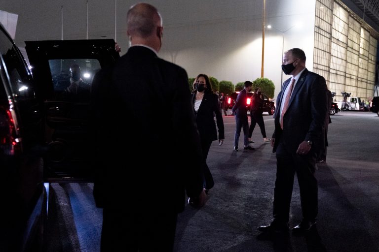 Harris motorcade swarmed by Mexican journalists on motorbikes en route to AMLO meeting