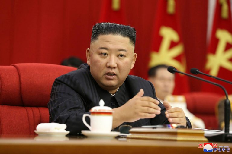 FILE - In this on Thursday, June 17, 2021, file photo provided by the North Korean government, North Korean leader Kim Jong Un speaks during a Workers' Party meeting in Pyongyang, North Korea. (Korean Central News Agency/Korea News Service via AP. File)