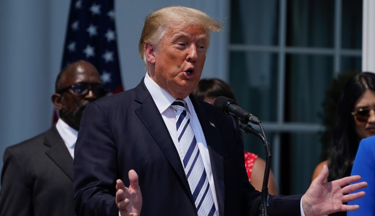 Former President Donald Trump speaks at Trump National Golf Club in Bedminster, N.J., Wednesday, July 7, 2021.