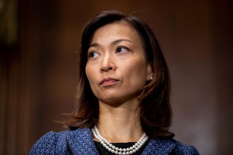 Florence Y. Pan speaks to judicial nominees during a Senate Judiciary Hearing on Capitol Hill in Washington on Wednesday, July 14, 2021.